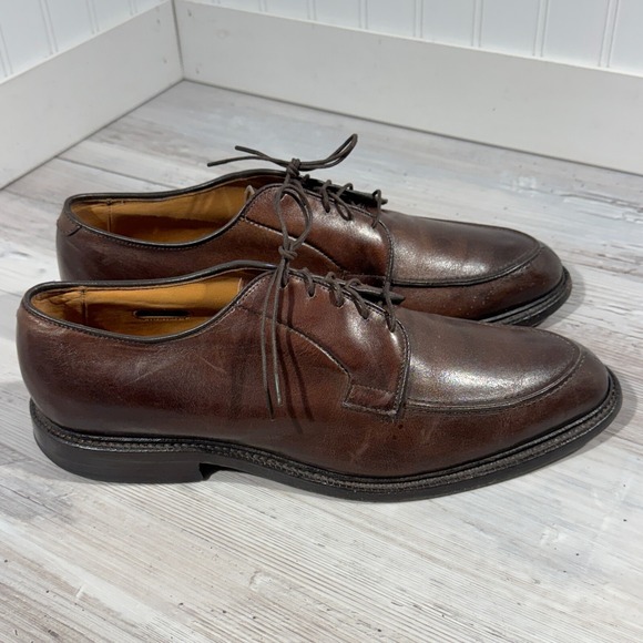 Allen Edmonds Seneca Men 9.5D Derby Split Toe Apron Toe Brown Leather Dress Shoe